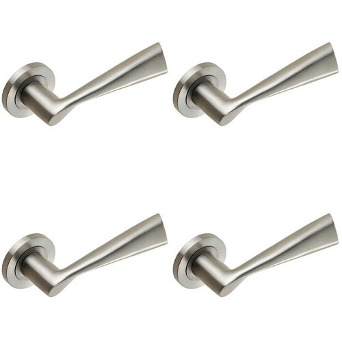 Loops 4x PAIR Angular Design Handle on Round Rose Concealed Fix Satin Stainless Steel