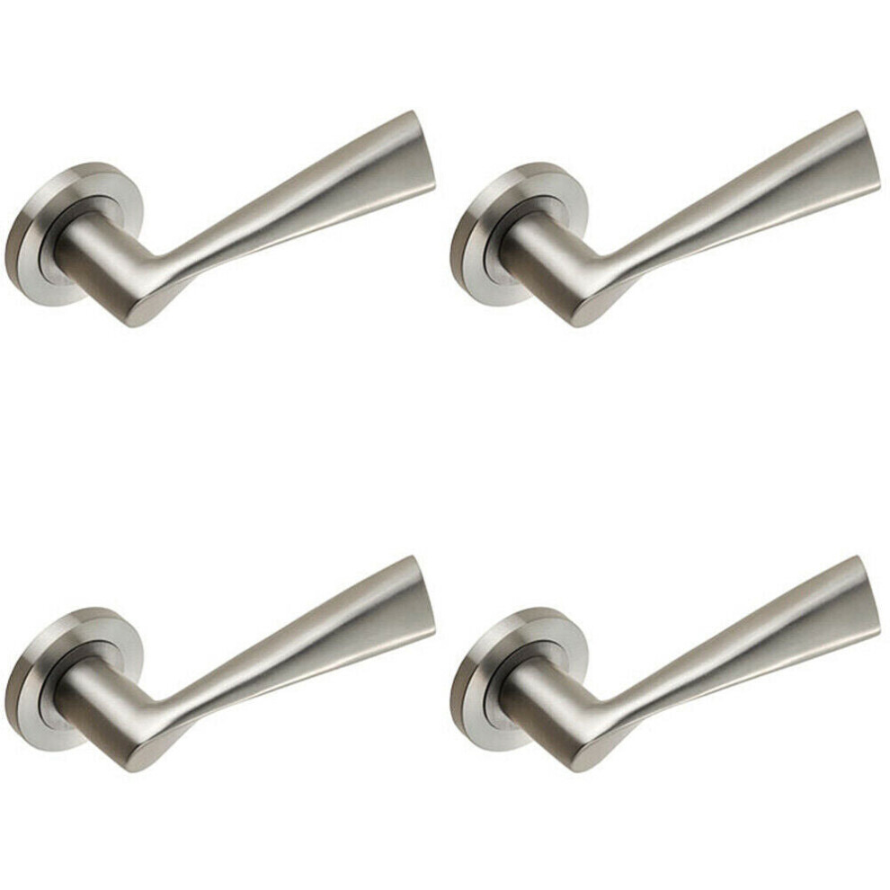 4x PAIR Angular Design Handle on Round Rose Concealed Fix Satin Stainless Steel