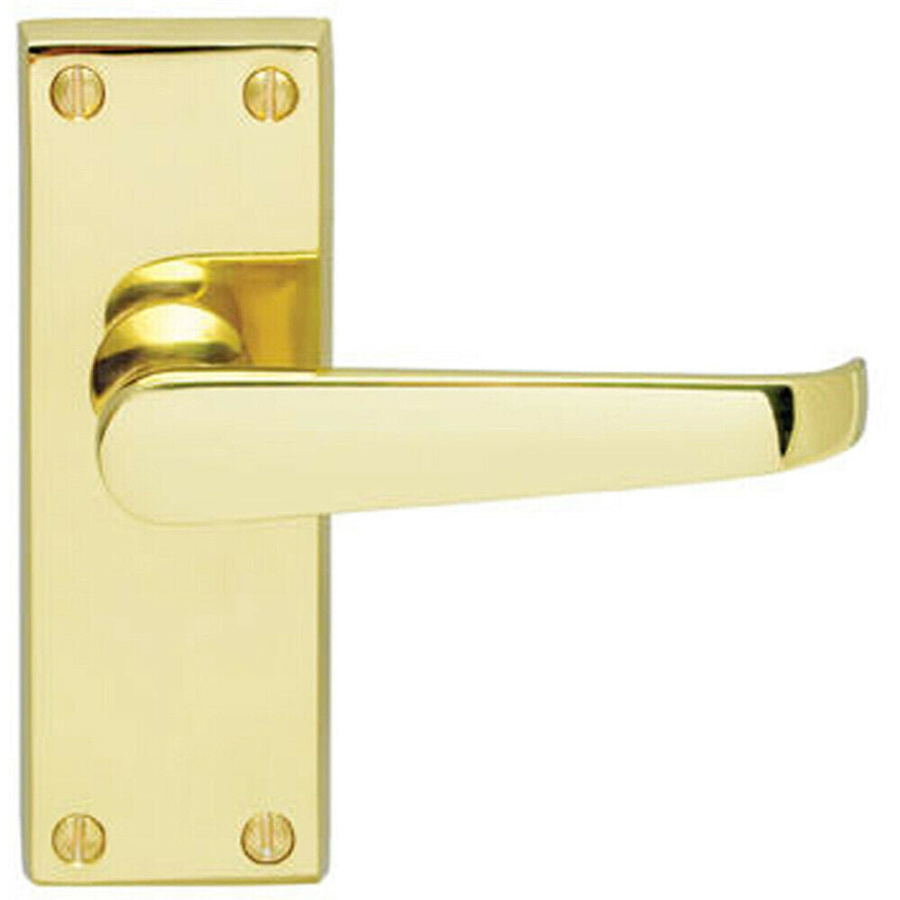 Straight Victorian Lever on Rectangular Latch Backplate Handle Polished Brass