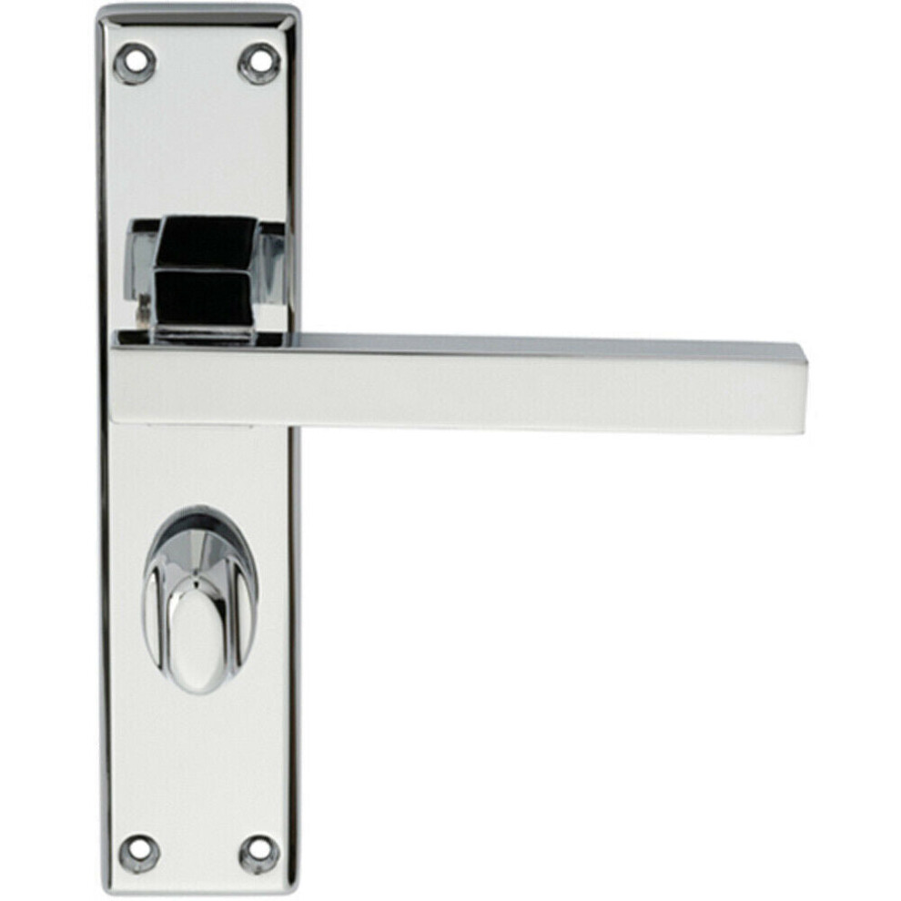 PAIR Straight Square Handle on Bathroom Backplate 180 x 40mm Polished Chrome