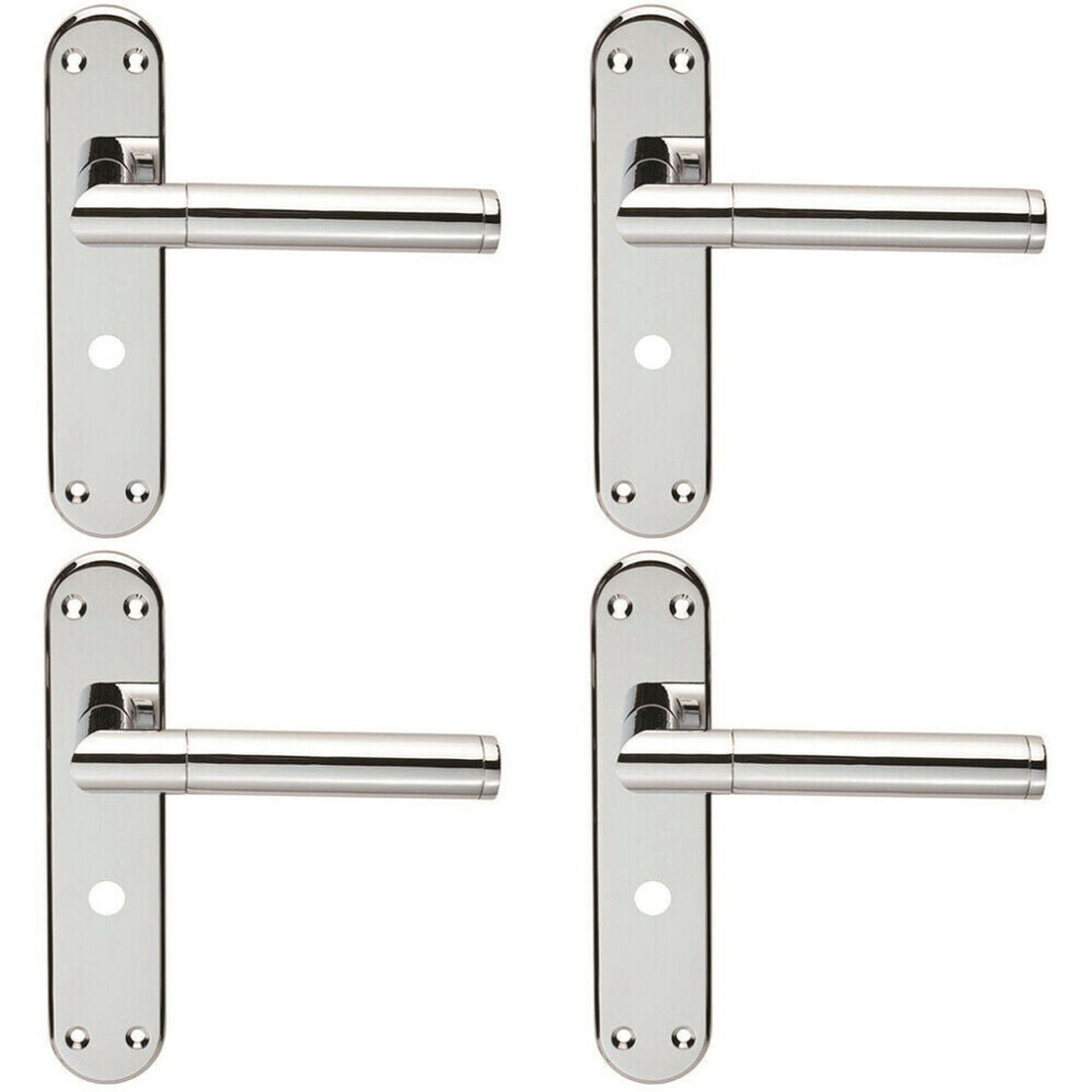 4X Round Bar Lever On Bathroom Backplate Door Handle 180 X 40Mm Polished Chrome
