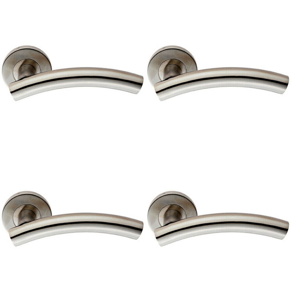Loops 4X Pair Arched Round Bar Handle On Round Rose Concealed Fix Satin Steel