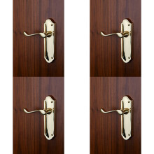 4x PAIR Victorian Upturned Handle on Latch Backplate 168 x 47mm Polished Brass
