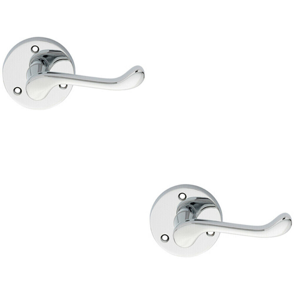 2X Pair Victorian Scroll Lever On 58Mm Round Rose Polished Chrome Door Handle