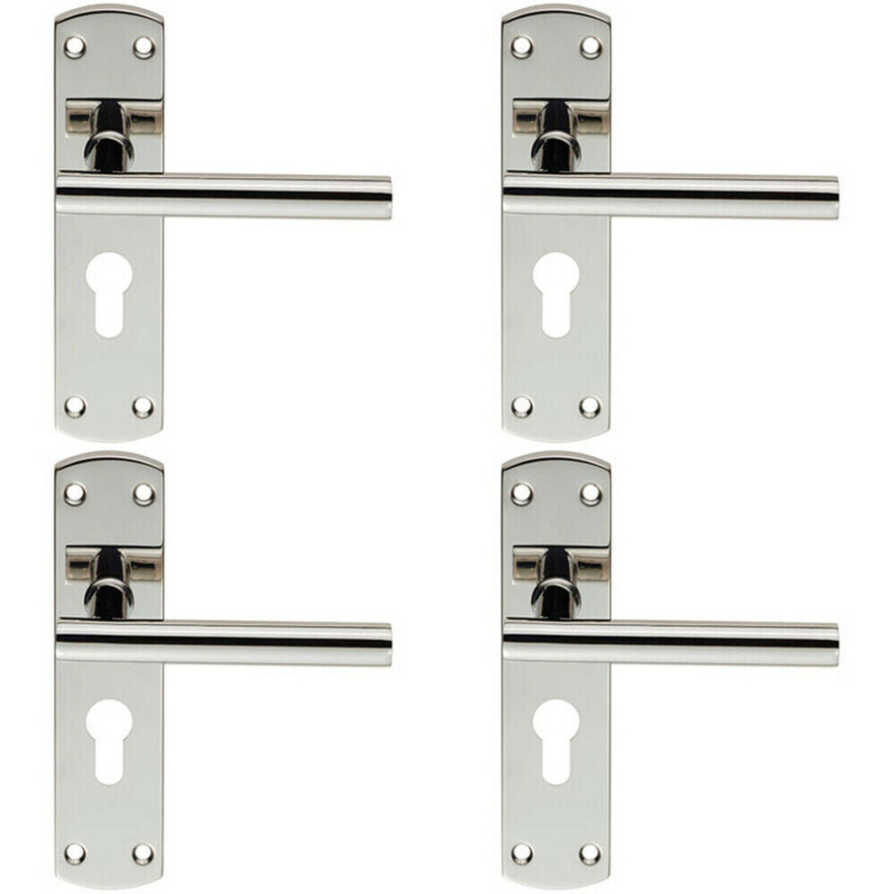 4x Mitred T Bar Lever Door Handle on Euro Lock Backplate 172 x 44mm Steel