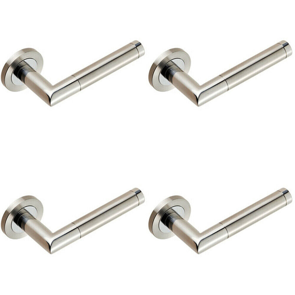 4x PAIR Mitred Round Bar Lever Ringed Design Conceled Fix Polished Satin Steel
