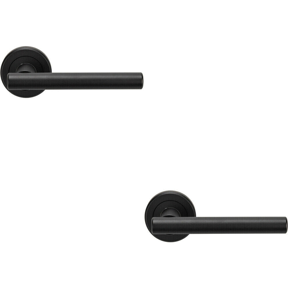 2x PAIR Straight T Bar Handle on Round Rose Concealed Fix Matt Black Finish