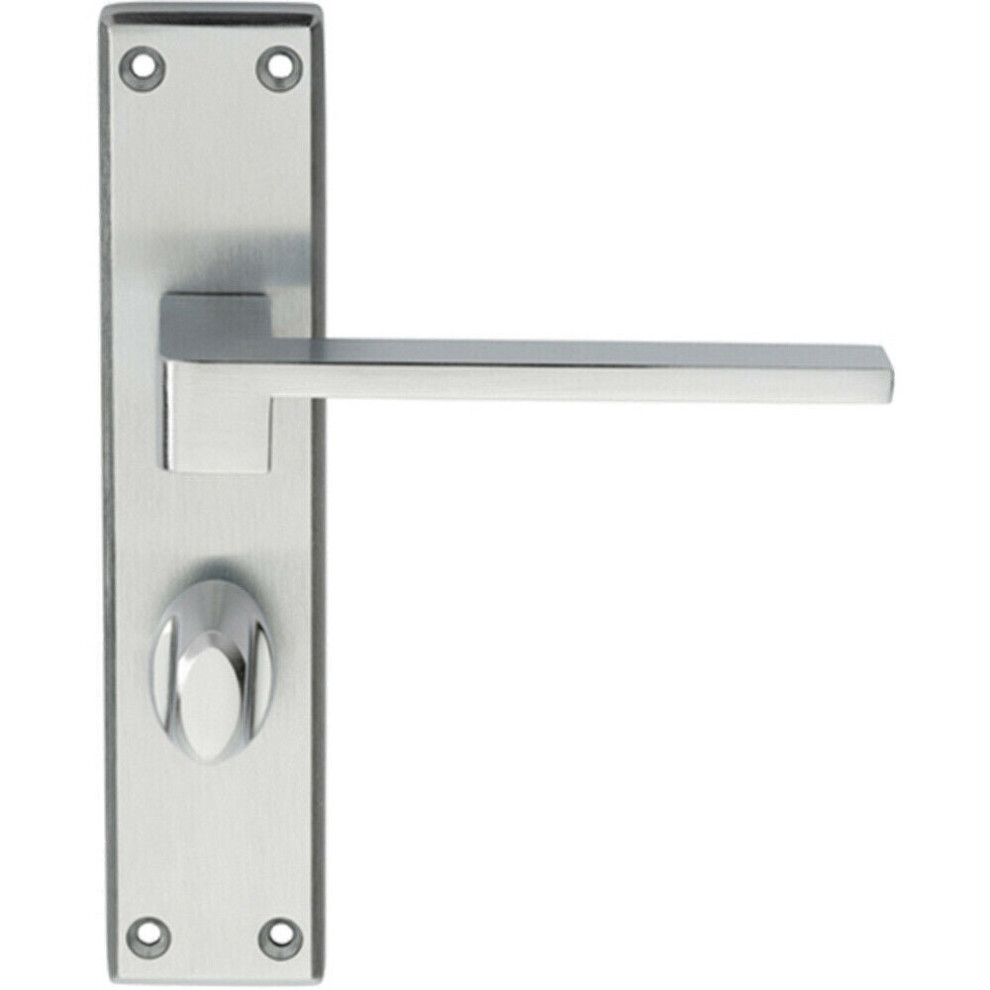 PAIR Flat Straight Handle on Bathroom Backplate 180 x 40mm Satin Chrome