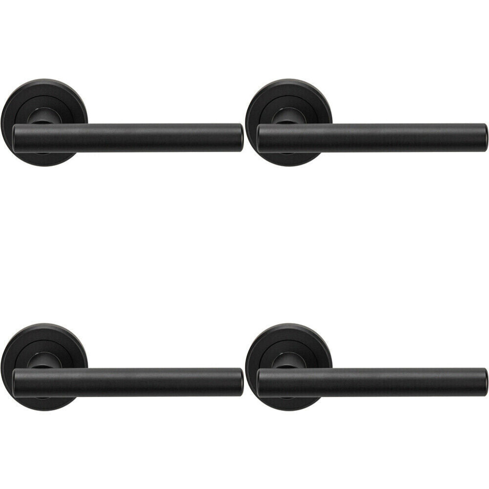 4X Pair Straight T Bar Handle On Round Rose Concealed Fix Matt Black Finish