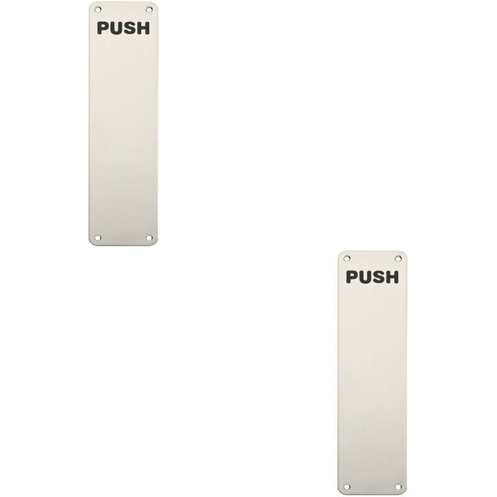 2x Push Engraved Door Finger Plate 300 x 75mm Bright Stainless Steel Push Plate