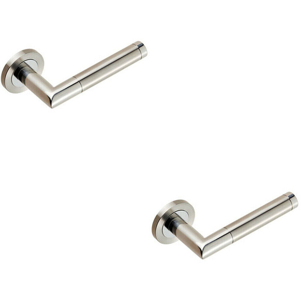 2X Pair Mitred Round Bar Lever Ringed Design Conceled Fix Polished Satin Steel 5056492595833
