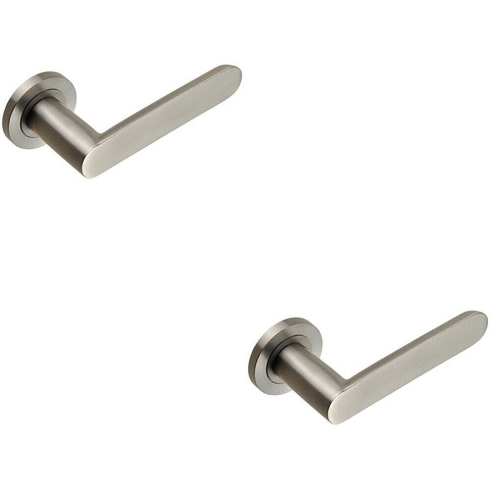 2x PAIR Flat Faced Straight Handle on Round Rose Concealed Fix Satin Steel