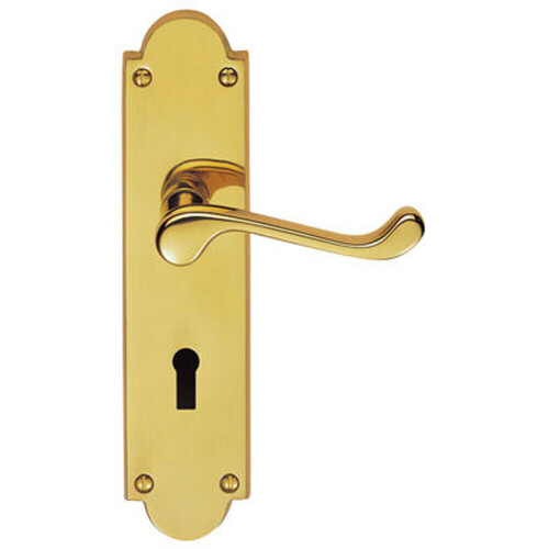 Loops PAIR Victorian Scroll Handle on Lock Backplate 205 x 49mm Polished Brass
