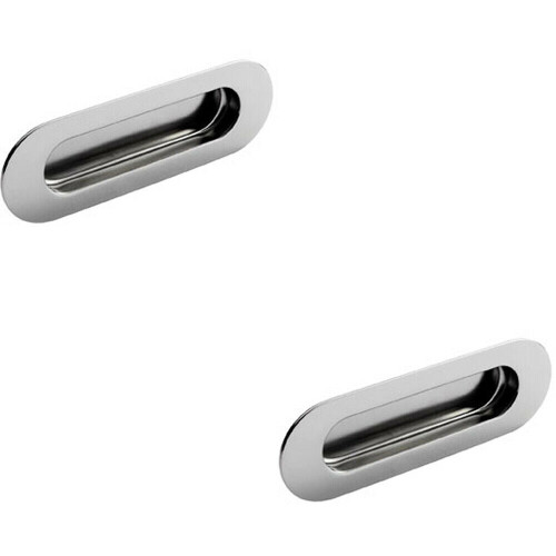 Loops 2x Low Profile Recessed Flush Pull 120 x 41mm 13mm Depth Bright Stainless Steel