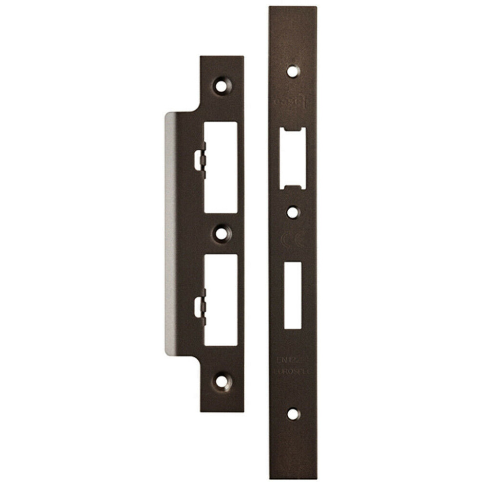 Forend Strike & Fixing Pack For Din Euro Sash & Bathroom Lock Matt Bronze 5056492570472