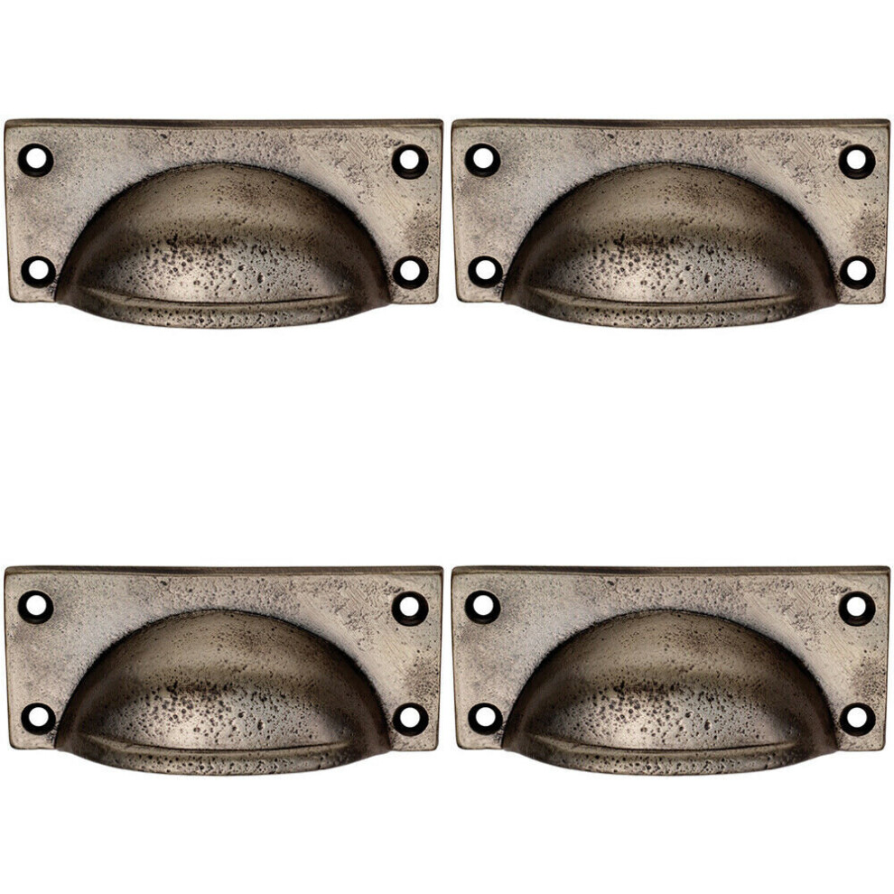 4x Square Plate Cabinet Cup Handle 90 x 40.5mm 77 x 28mm Fixings Pewter