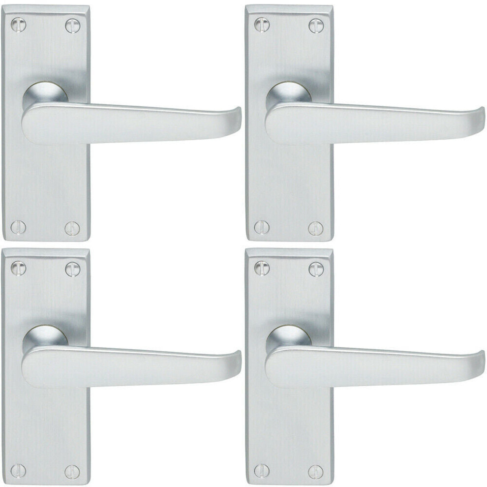 4X Straight Victorian Lever On Rectangular Latch Backplate Handle Satin Chrome 5056524204955