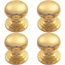 4x Victorian Round Cupboard Door Knob 42mm Dia Polished Brass Cabinet Handle