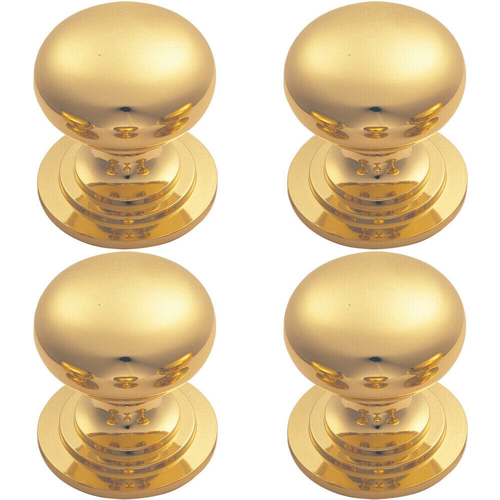 4x Victorian Round Cupboard Door Knob 42mm Dia Polished Brass Cabinet Handle