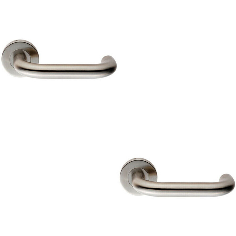 2x PAIR 19mm Round Bar Safety Handle on Round Rose Concealed Fix Satin Steel