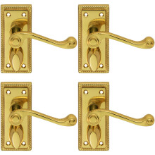 4x PAIR Reeded Design Scroll Lever on Bathroom Backplate 112 x 48mm Brass
