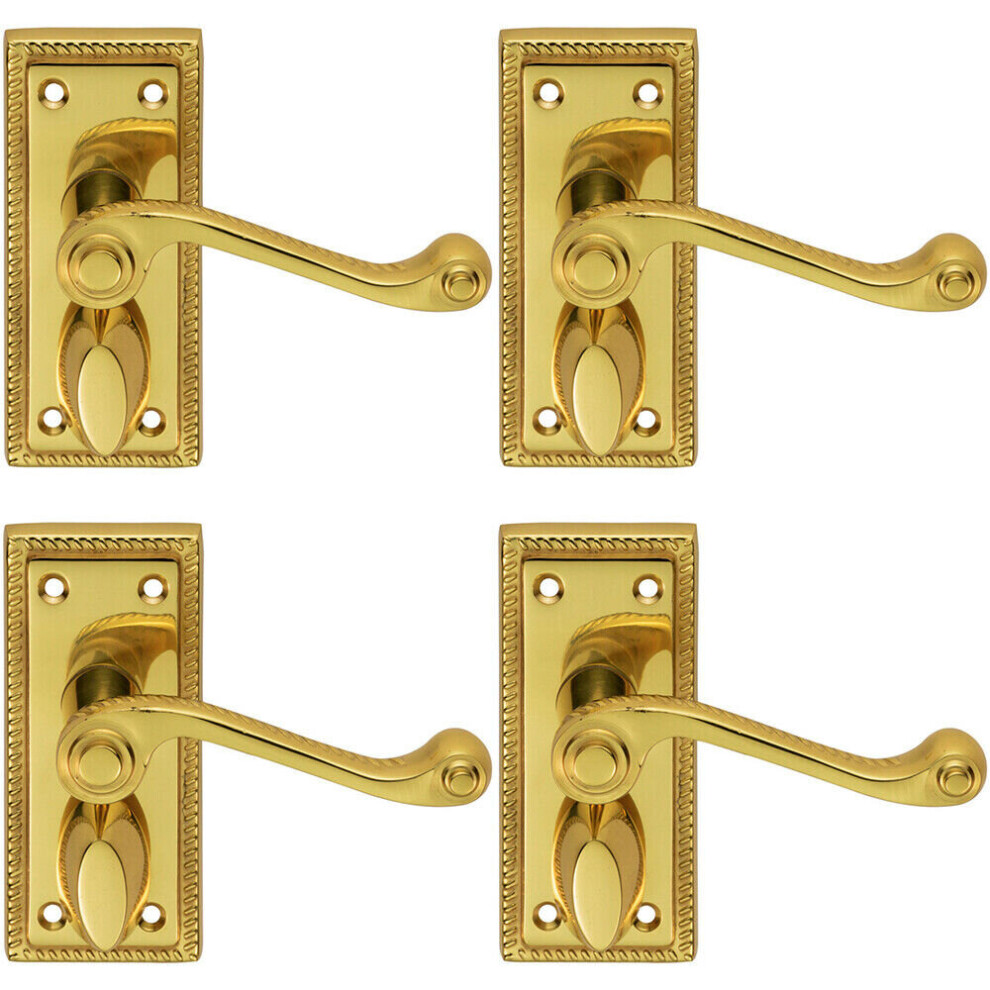 Loops 4X Pair Reeded Design Scroll Lever On Bathroom Backplate 112 X 48Mm Brass