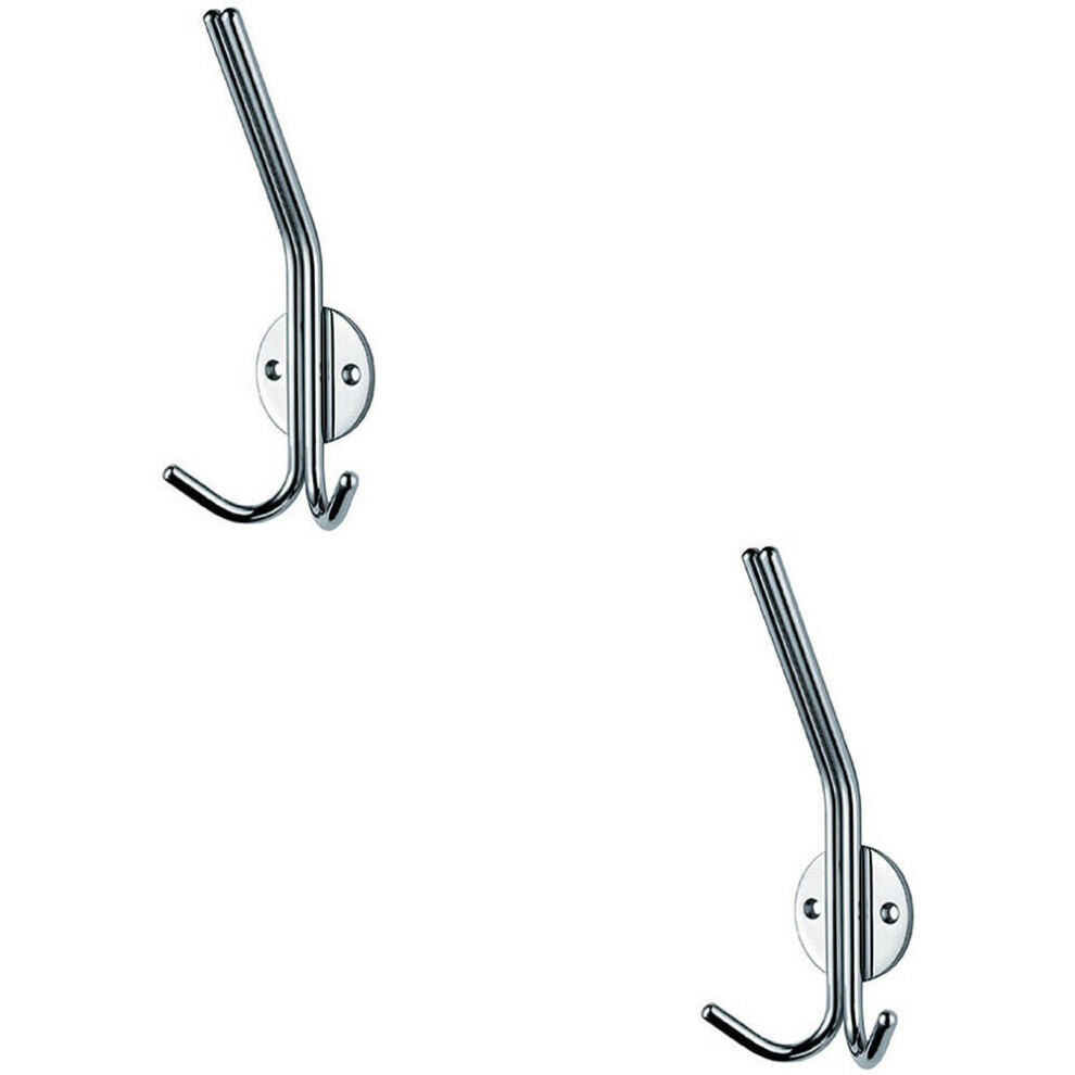 2x Slimline Hat & Double Coat Hook 35mm Projection Bright Stainless Steel