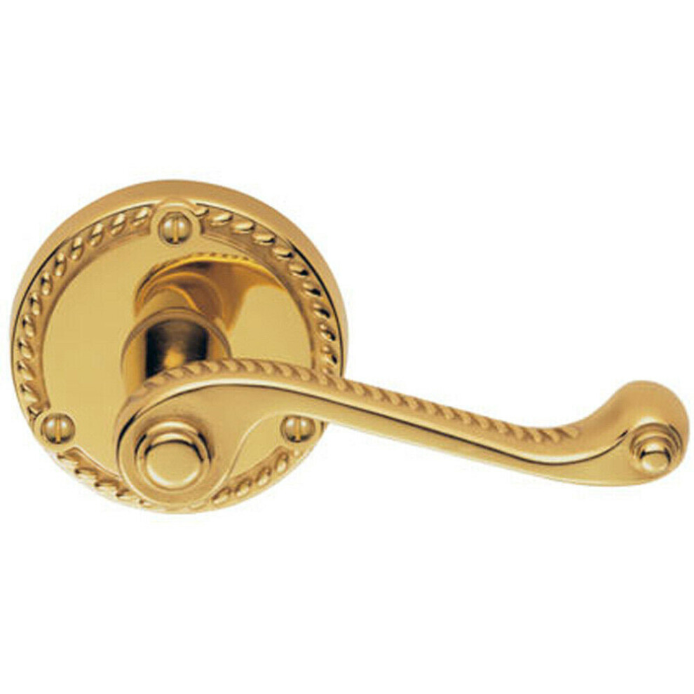 Pair Georgian Scroll Handle On Round Rose Rope Design Pattern Polished Brass 5056492578331