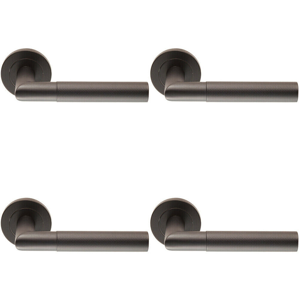 Loops 4X Pair Knurled Round Bar Handle On Round Rose Concealed Fix Matt Black