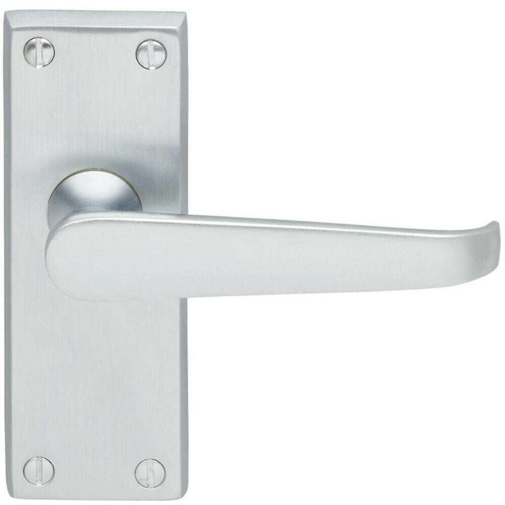 Loops Straight Victorian Lever On Rectangular Latch Backplate Handle Satin Chrome