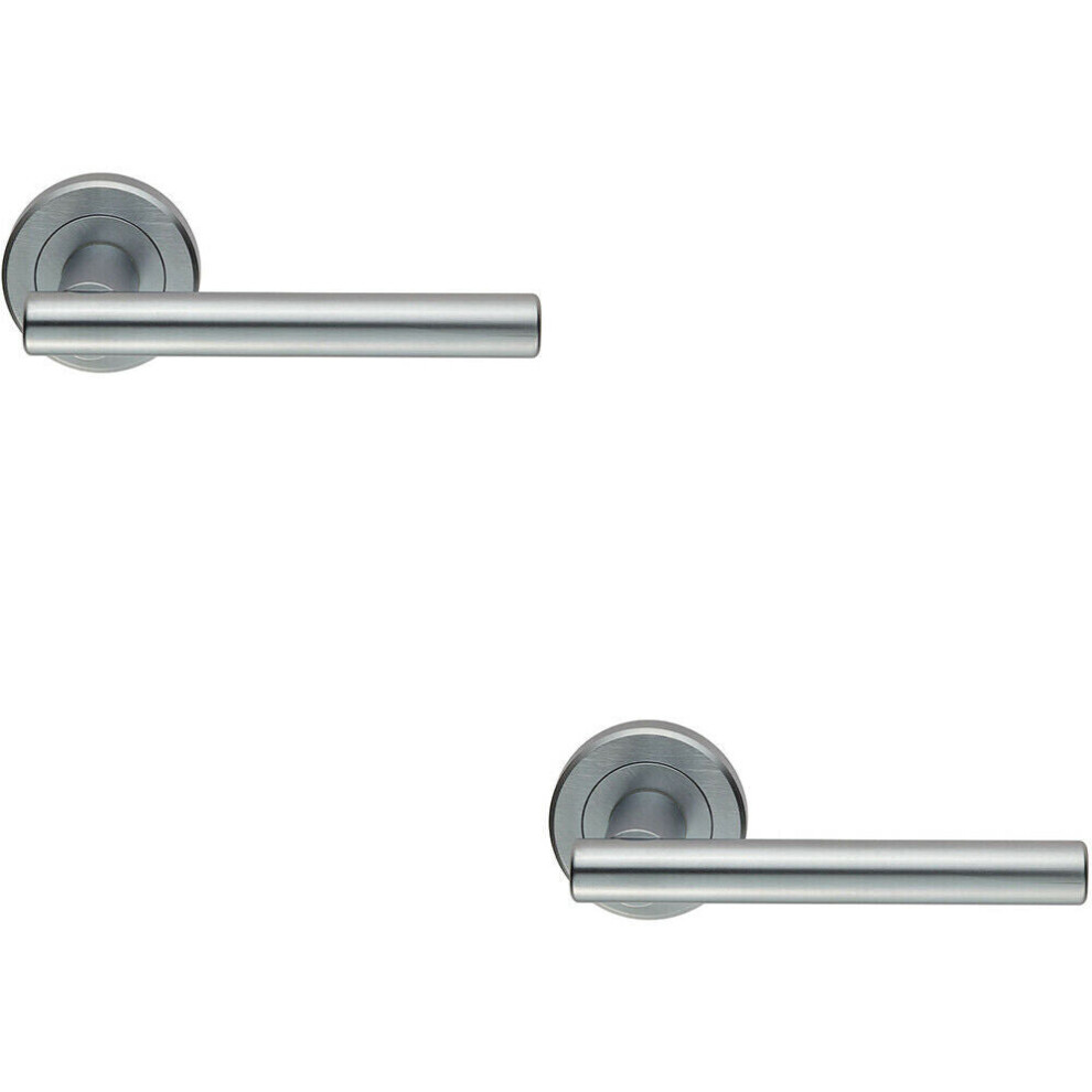 2x PAIR Straight T Bar Handle on Round Rose Concealed Fix Satin Chrome