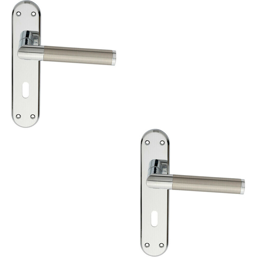 2x Round Bar Lever on Lock Backplate Door Handle 180 x 40mm Chrome & Nickel