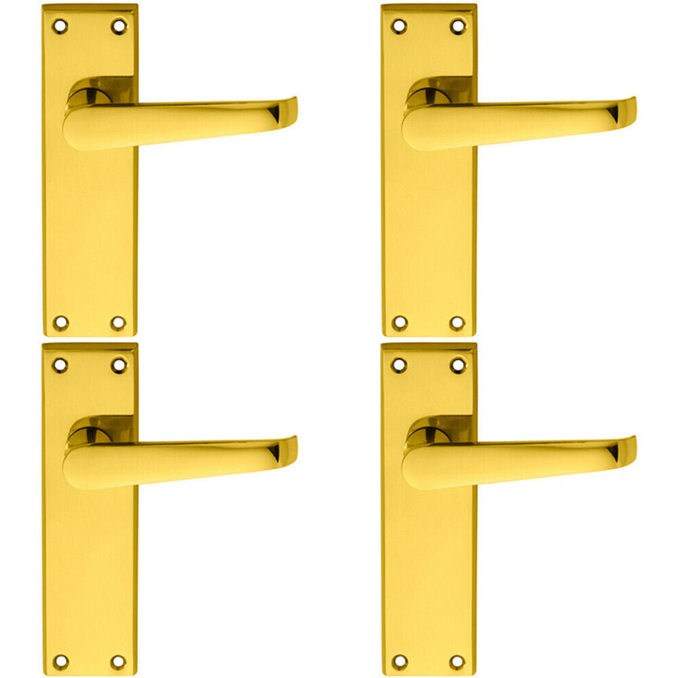 4x PAIR Straight Victorian Handle on Sweedor Latch Backplate 150 x 43mm Brass