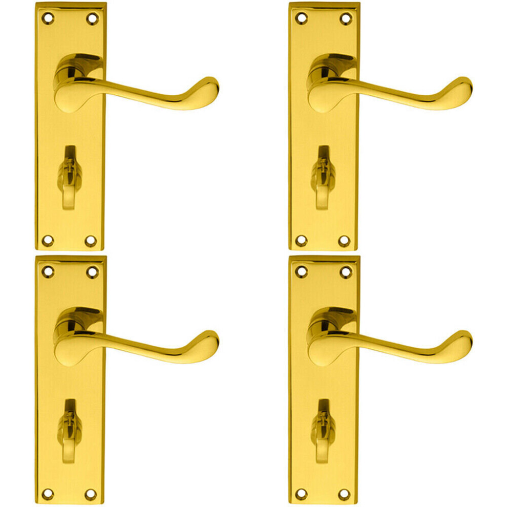 Loops 4X Pair Victorian Scroll Handle On Bathroom Backplate 150 X 43Mm Polished Brass