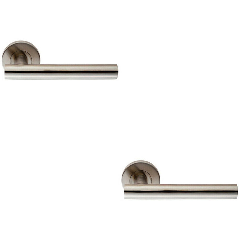 Loops 2X Pair Straight Round T Bar Handle On Round Rose Concealed Fix Satin Steel