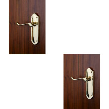 2x PAIR Victorian Upturned Handle on Latch Backplate 168 x 47mm Polished Brass