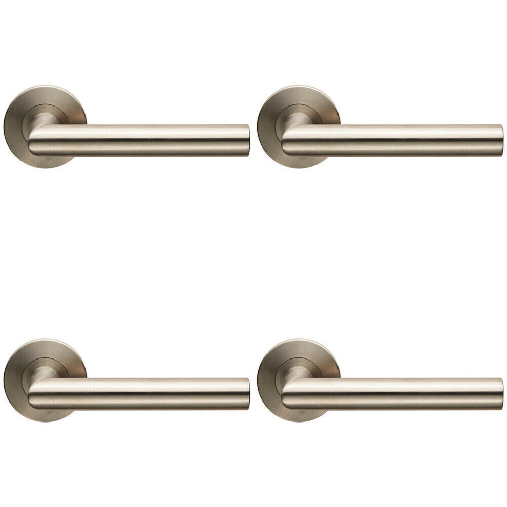 4X Pair Straight Mitred Bar Handle On Slim Round Rose Concealed Fix Satin Steel 5056524204788