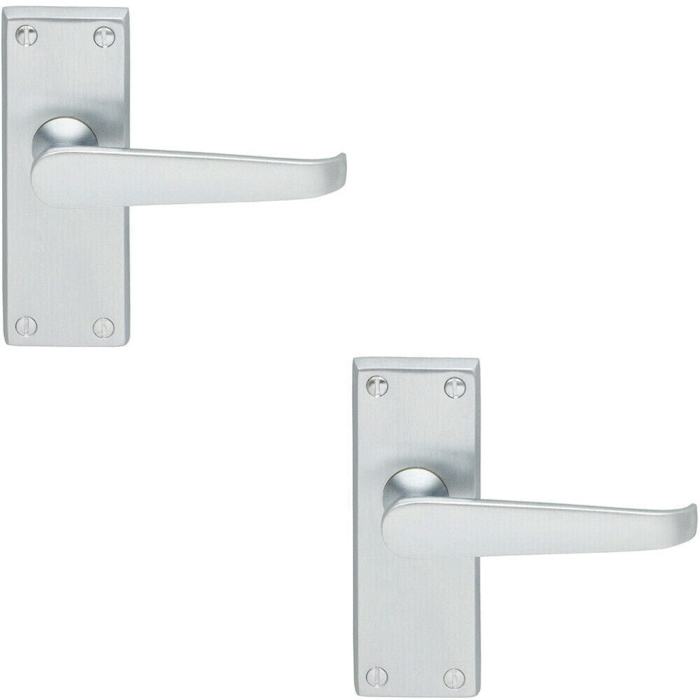 2x Straight Victorian Lever on Rectangular Latch Backplate Handle Satin Chrome