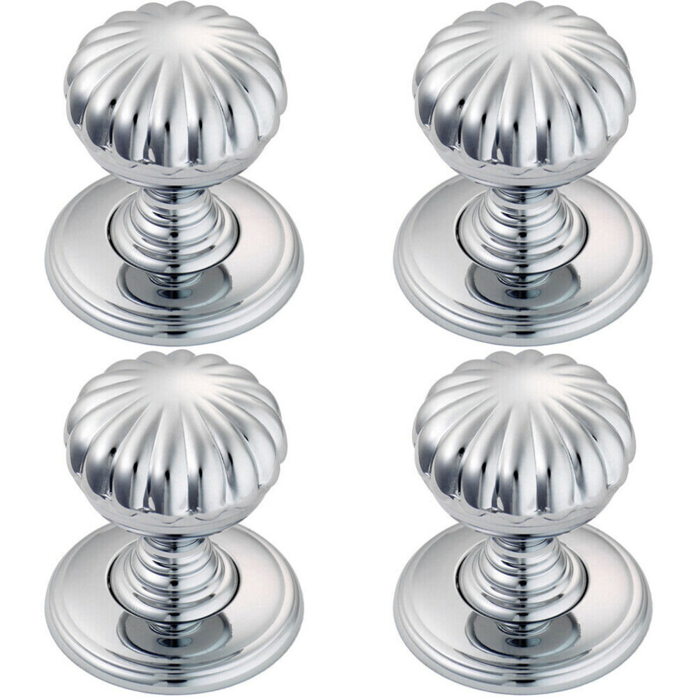 4x Flower Design Textured Cupboard Door Knob 31mm Diameter Polished Chrome