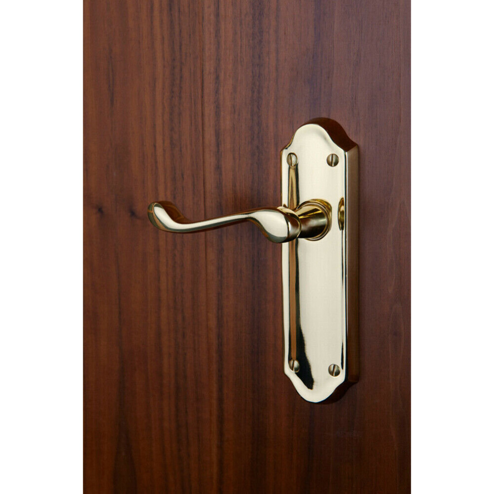 Pair Victorian Upturned Handle On Latch Backplate 168 X 47Mm Polished Brass 5056492578676