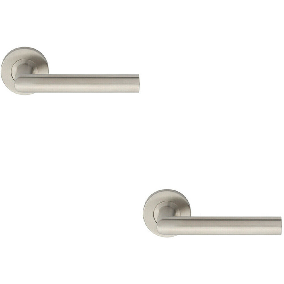 Loops 2X Pair Straight Mitred Bar Handle On Round Rose Concealed Fix Satin Steel