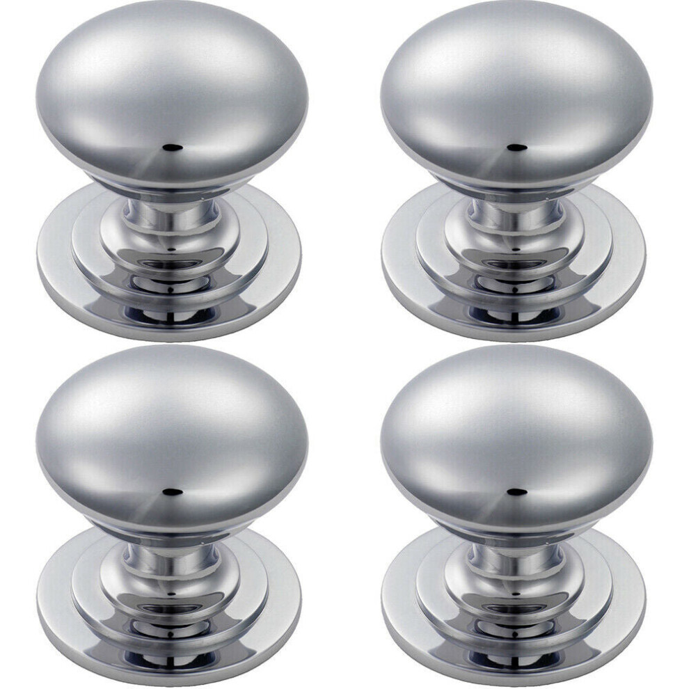 4x Victorian Round Cupboard Door Knob 42mm Dia Polished Chrome Cabinet Handle