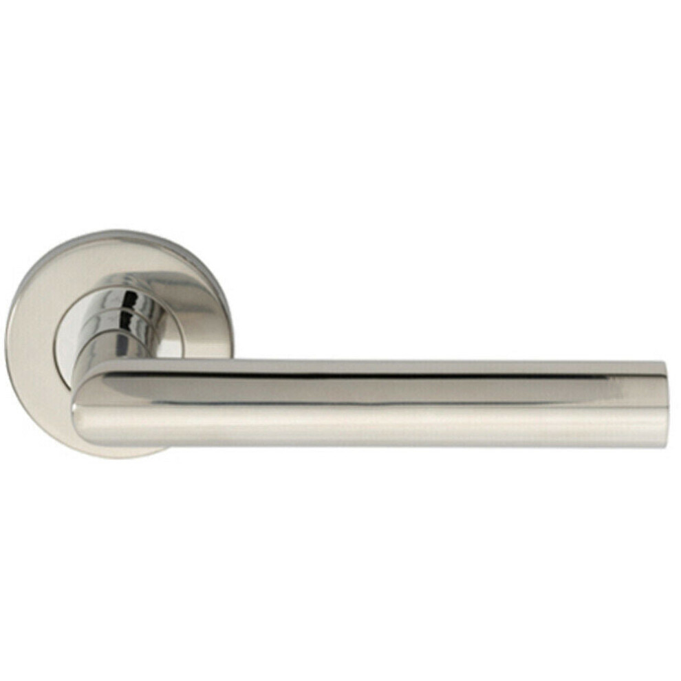 Loops Pair Straight Mitred Bar Handle On Round Rose Concealed Fix Polished Steel
