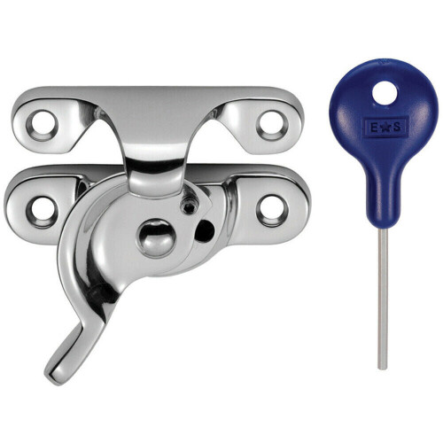 Loops Locking Fitch Pattern Sash Window Fastener 49mm Fixing Centres Polished Chrome