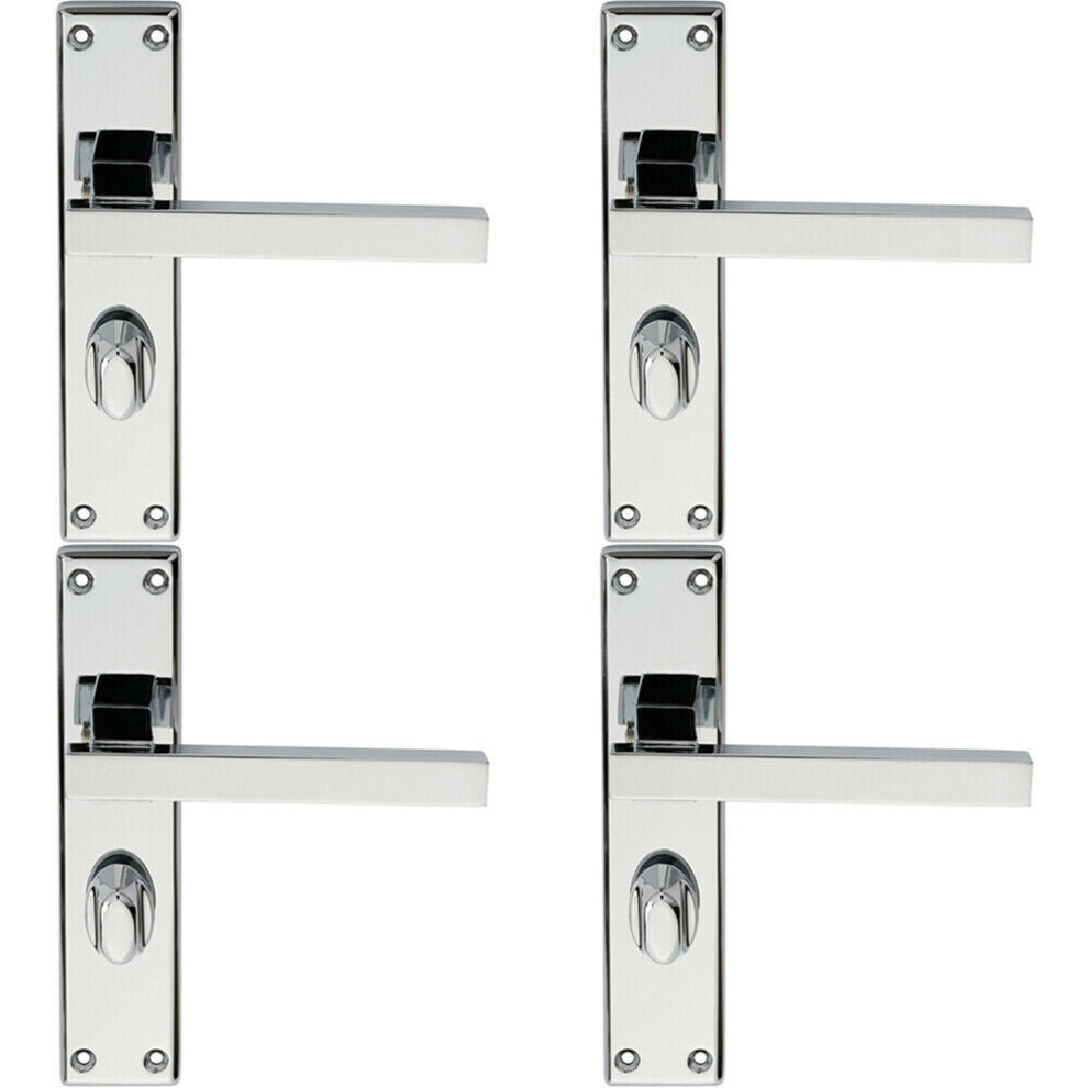 4X Pair Straight Square Handle On Bathroom Backplate 180 X 40Mm Polished Chrome 5056524209158
