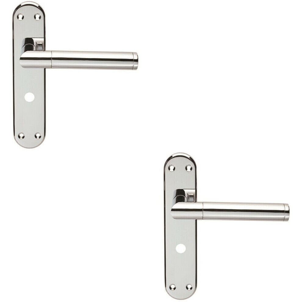 2x Round Bar Lever on Bathroom Backplate Door Handle 180 x 40mm Polished Chrome