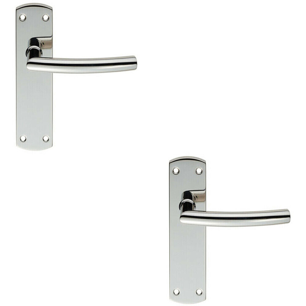 2x Curved Bar Lever Door Handle on Latch Backplate 172 x 44mm Polished Steel