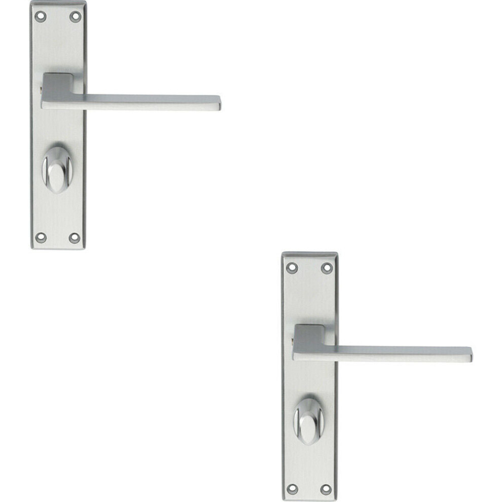 2x Flat Straight Lever on Bathroom Backplate Handle 180 x 40mm Satin Chrome