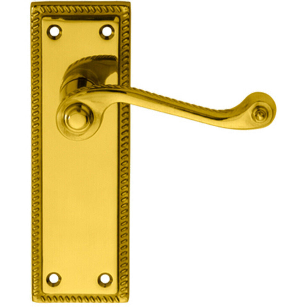 PAIR Reeded Design Scroll Lever on Latch Backplate 150 x 48mm Polished Brass