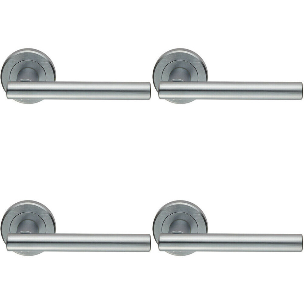 4X Pair Straight T Bar Handle On Round Rose Concealed Fix Satin Chrome 5056524207710